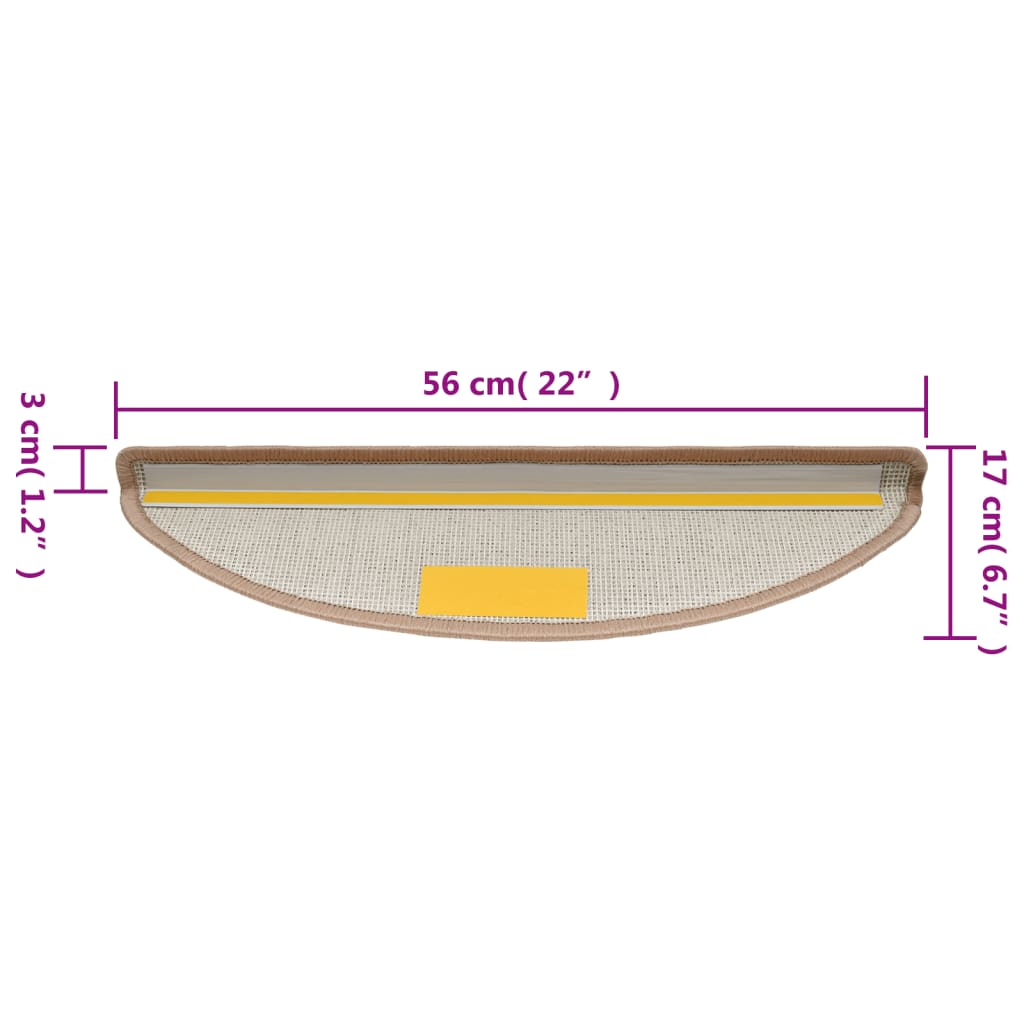 Prostirke za stepenice 15 kom 56x17x3 cm svijetlosmeđe poluokrugle