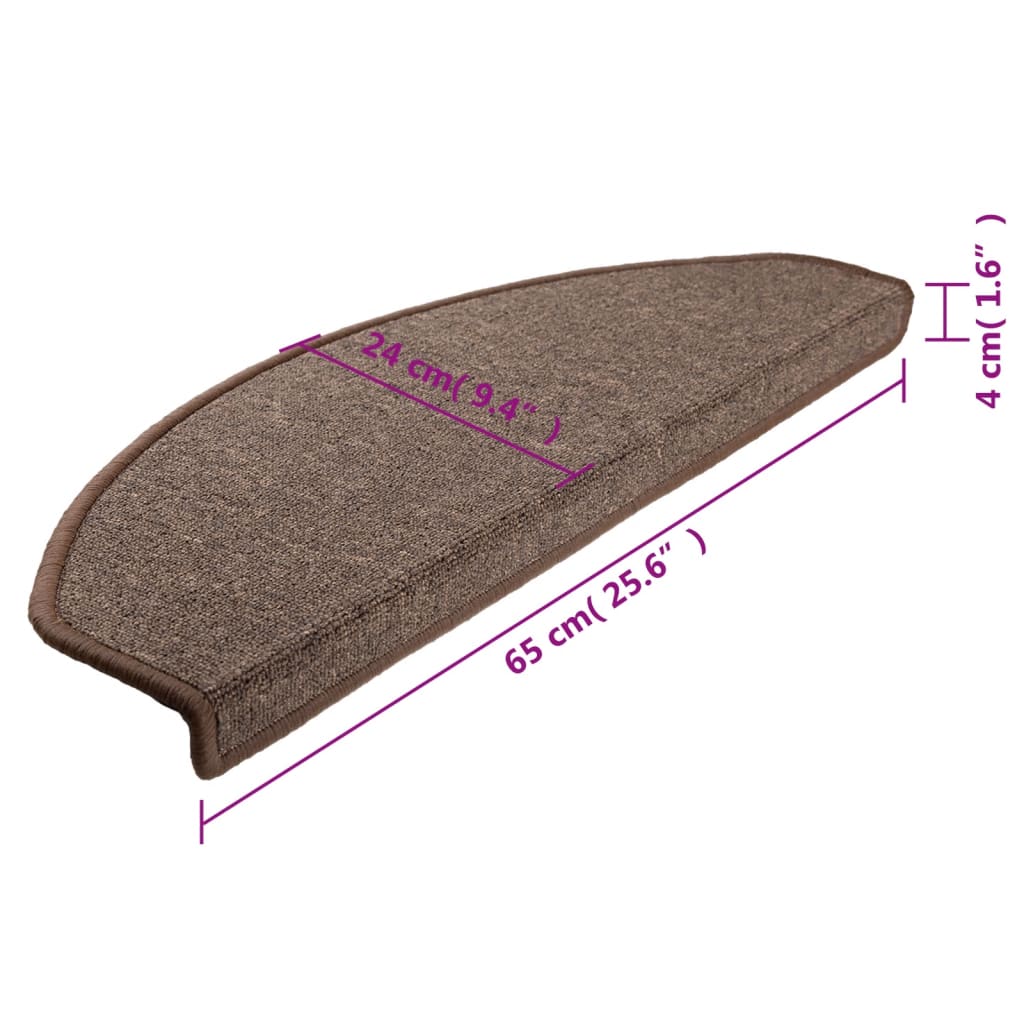 Prostirke za stepenice 15 kom 65x24x4 cm boje kave, poluokrugle, velike