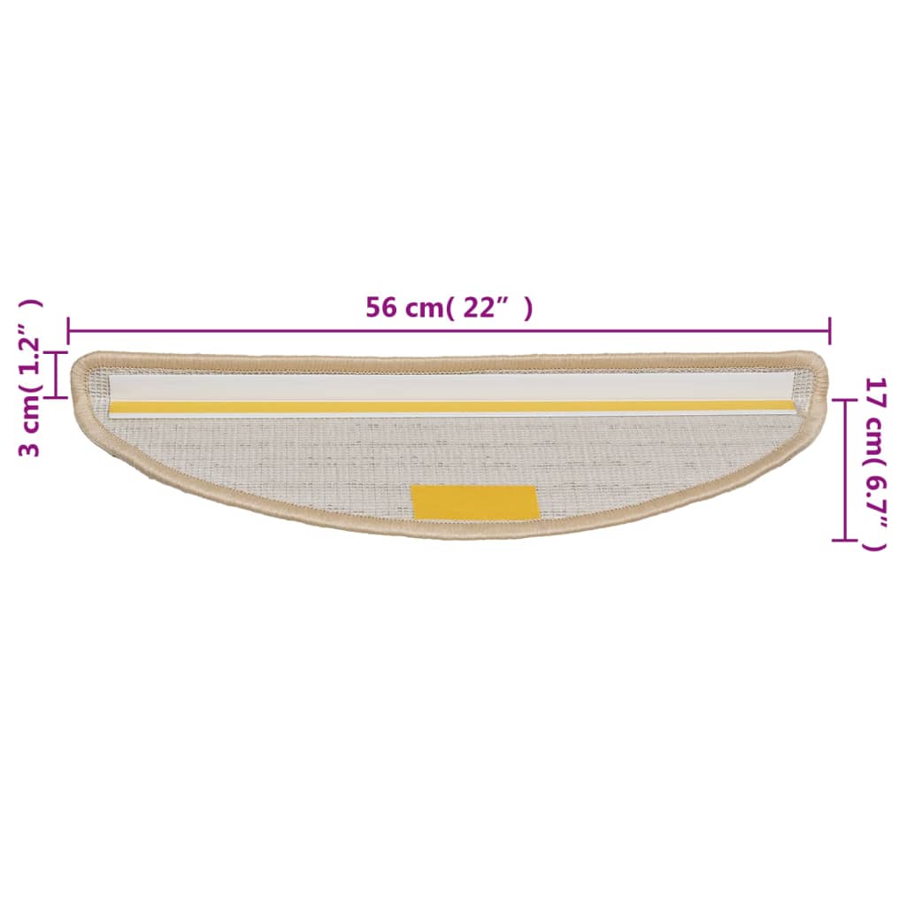 Prostirke za stepenice 15 kom 56x17x3 cm krem poluokrugle