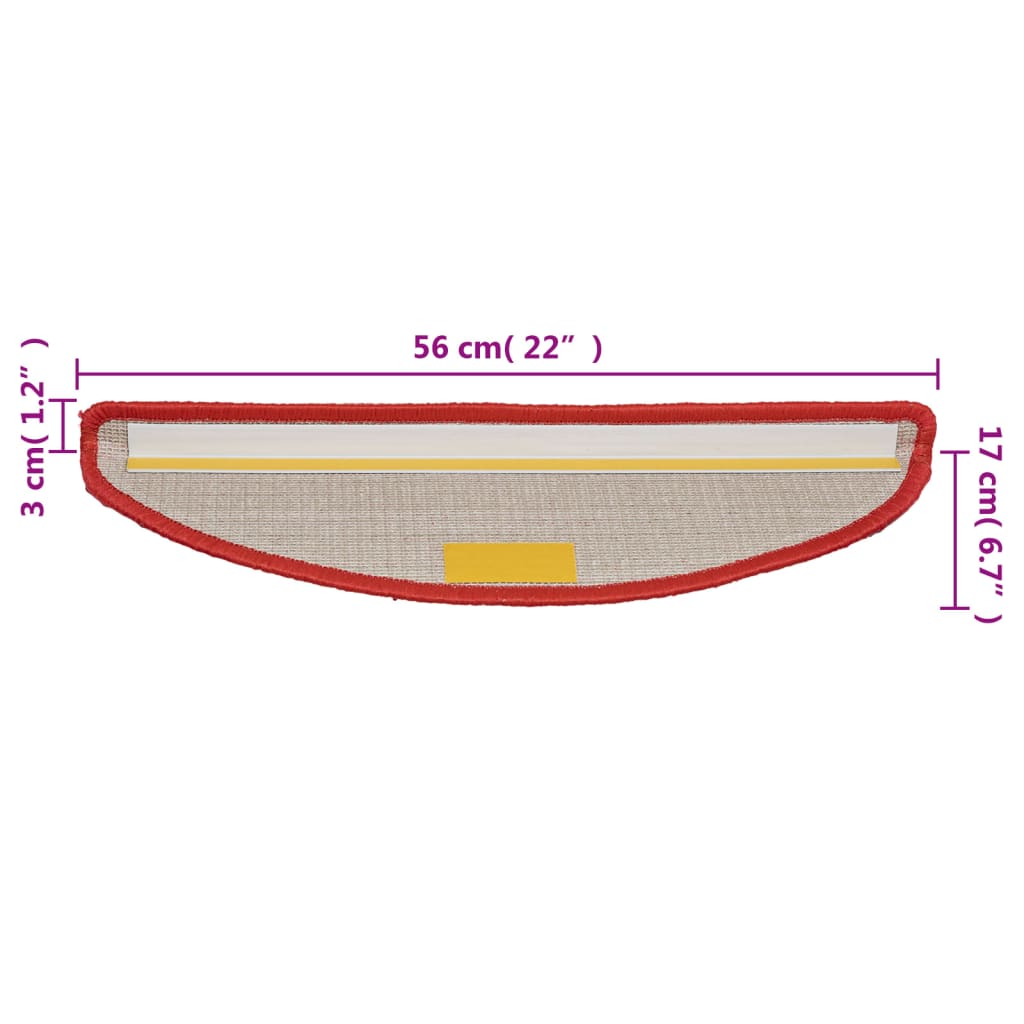 Prostirke za stepenice 15 kom 56x17x3 cm crvene poluokrugle