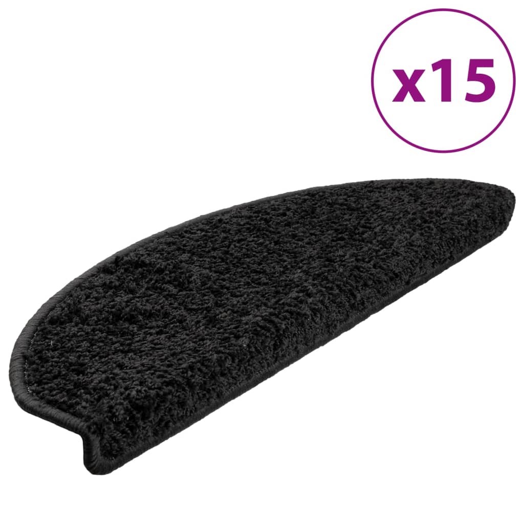 Prostirke za stepenice 15 kom 65x21x4 cm Crne poluokrugle velike