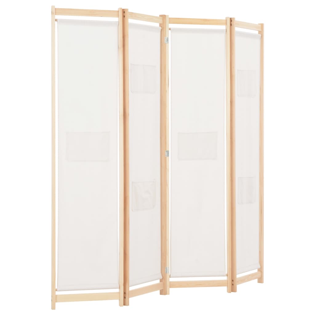 Sobna pregrada s 4 panela od tkanine 160 x 170 x 4 cm krem