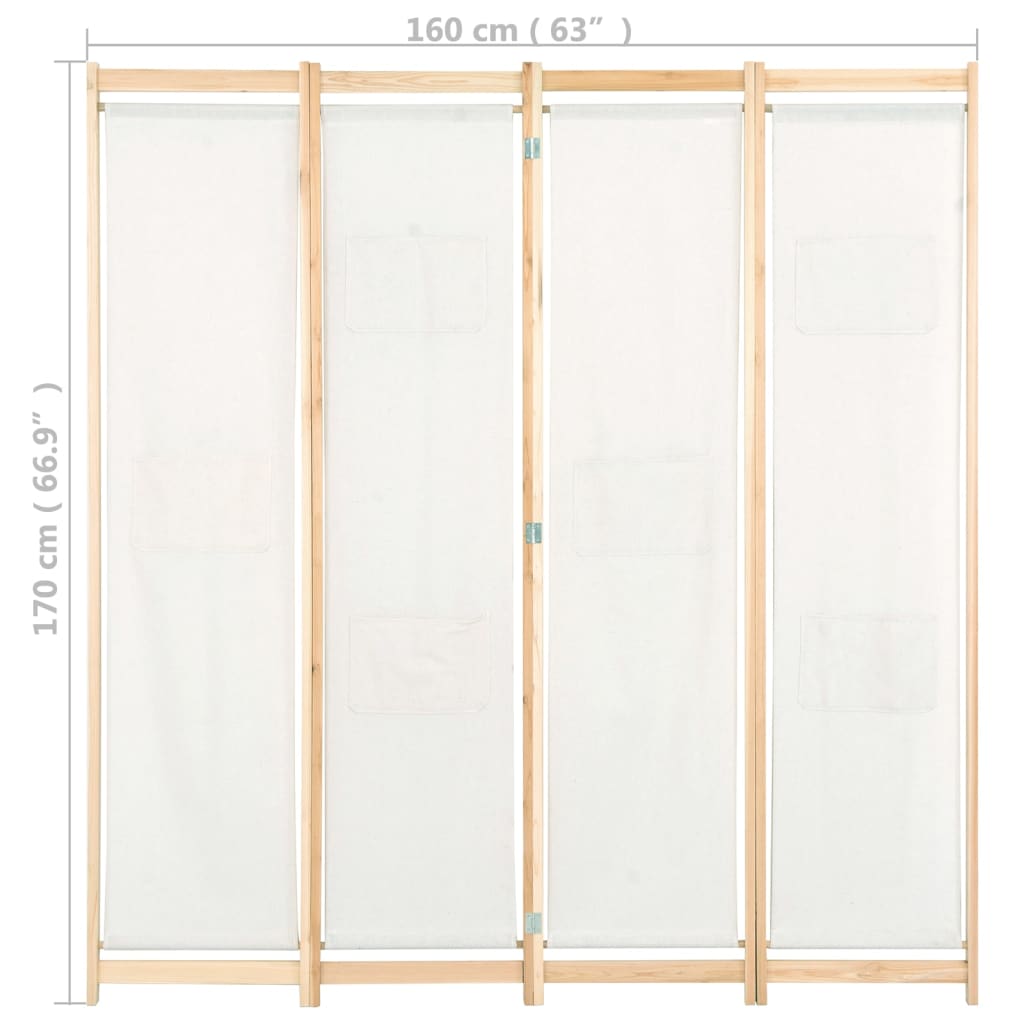 Sobna pregrada s 4 panela od tkanine 160 x 170 x 4 cm krem