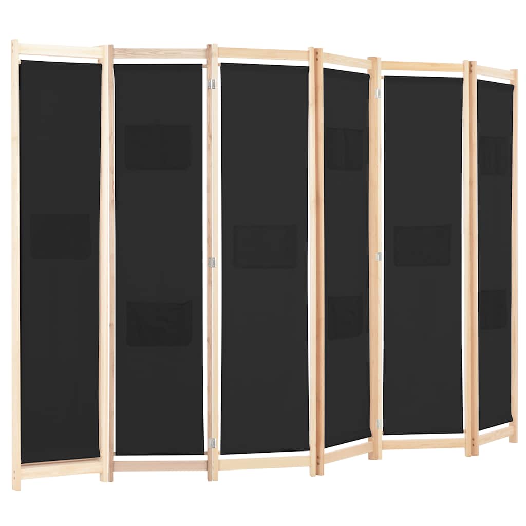 Sobna pregrada sa 6 panela od tkanine 240 x 170 x 4 cm crna