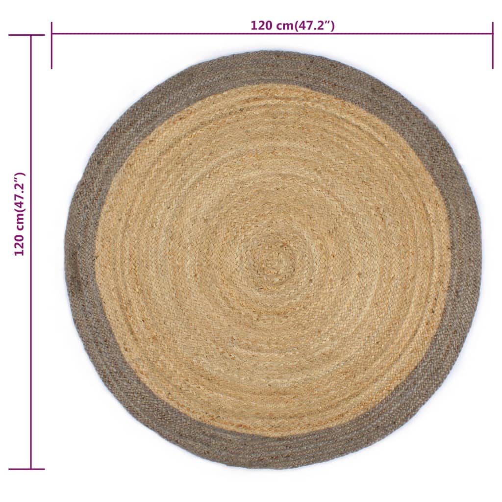 Ručno rađeni tepih od jute sa sivim rubom 120 cm