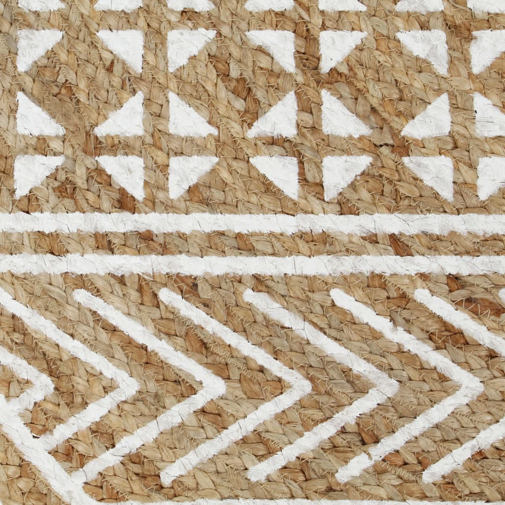 Ručno rađeni tepih od jute s bijelim uzorkom 90 cm
