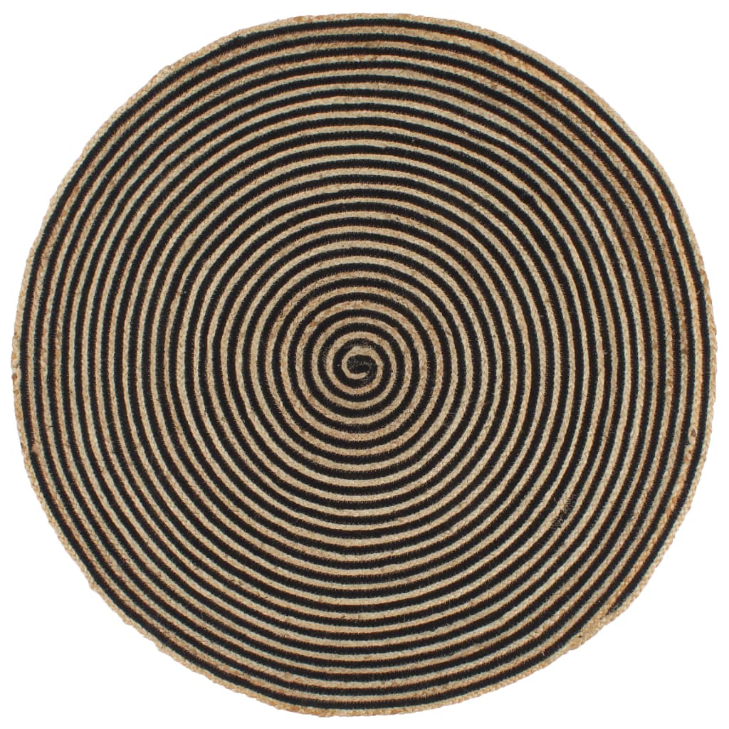 Ručno rađeni tepih od jute sa spiralnim uzorkom crni 90 cm