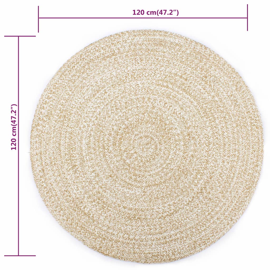 Ručno rađeni tepih od jute bijele i prirodne boje 120 cm