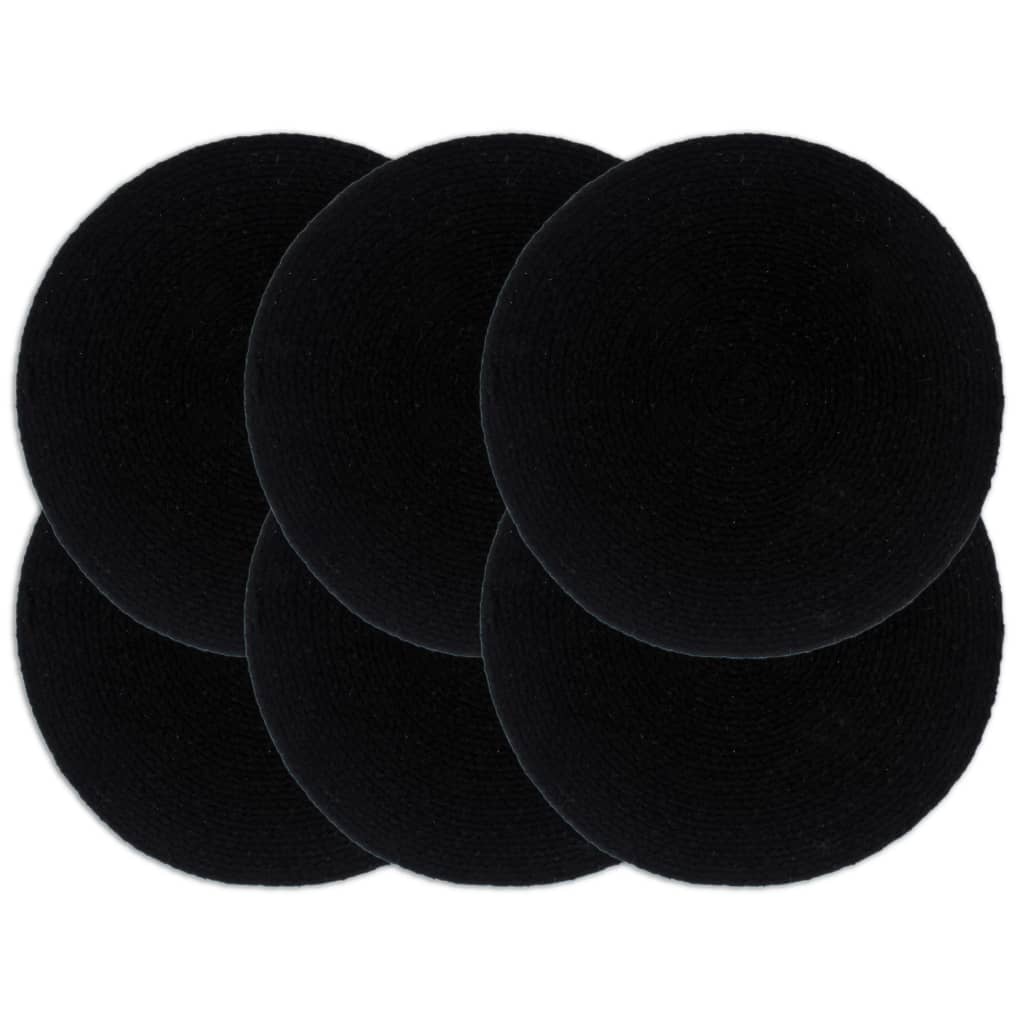 Podmetači 6 kom obični/crni 38 cm okrugli pamučni