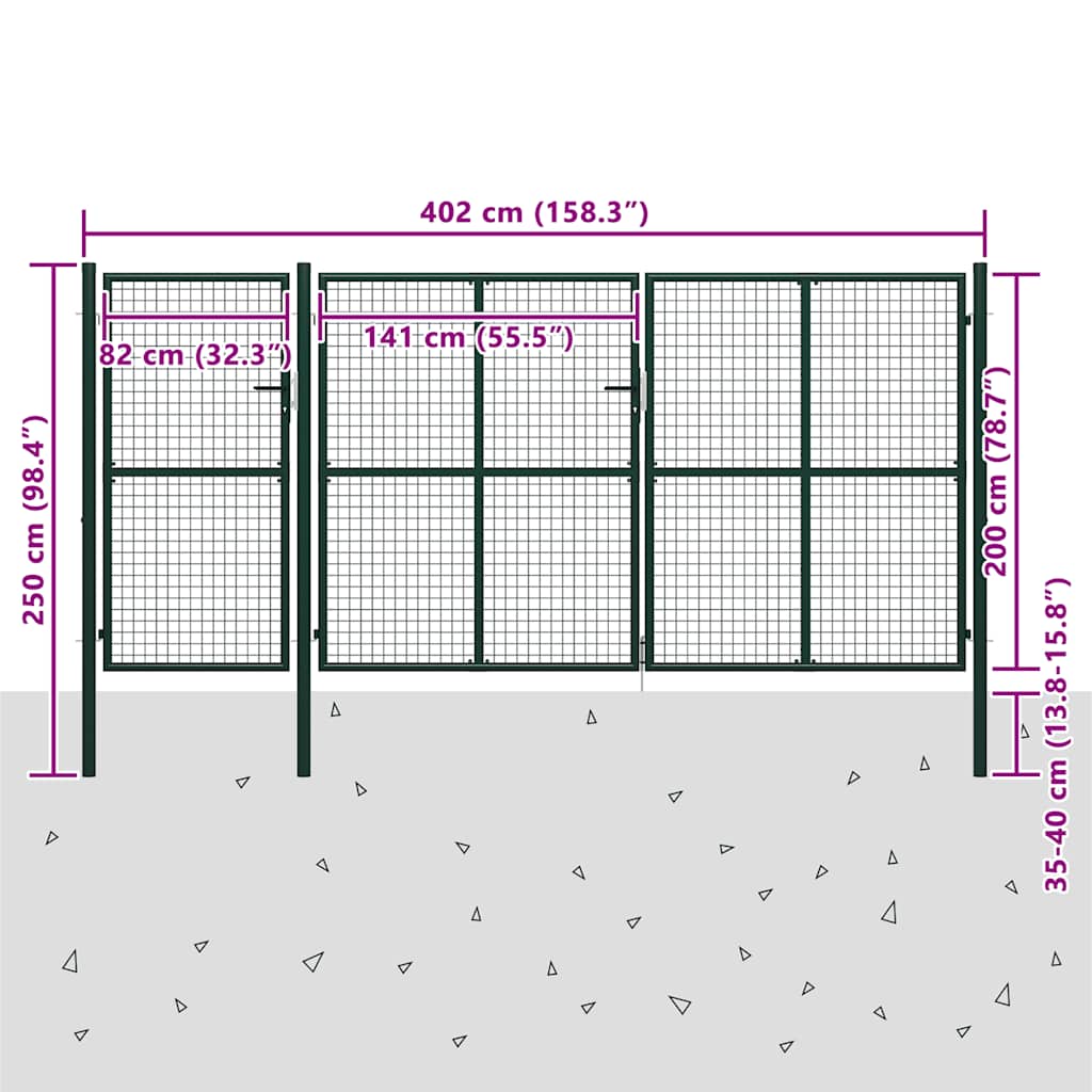 Vrtna vrata Čelik 400x200 cm Zelena
