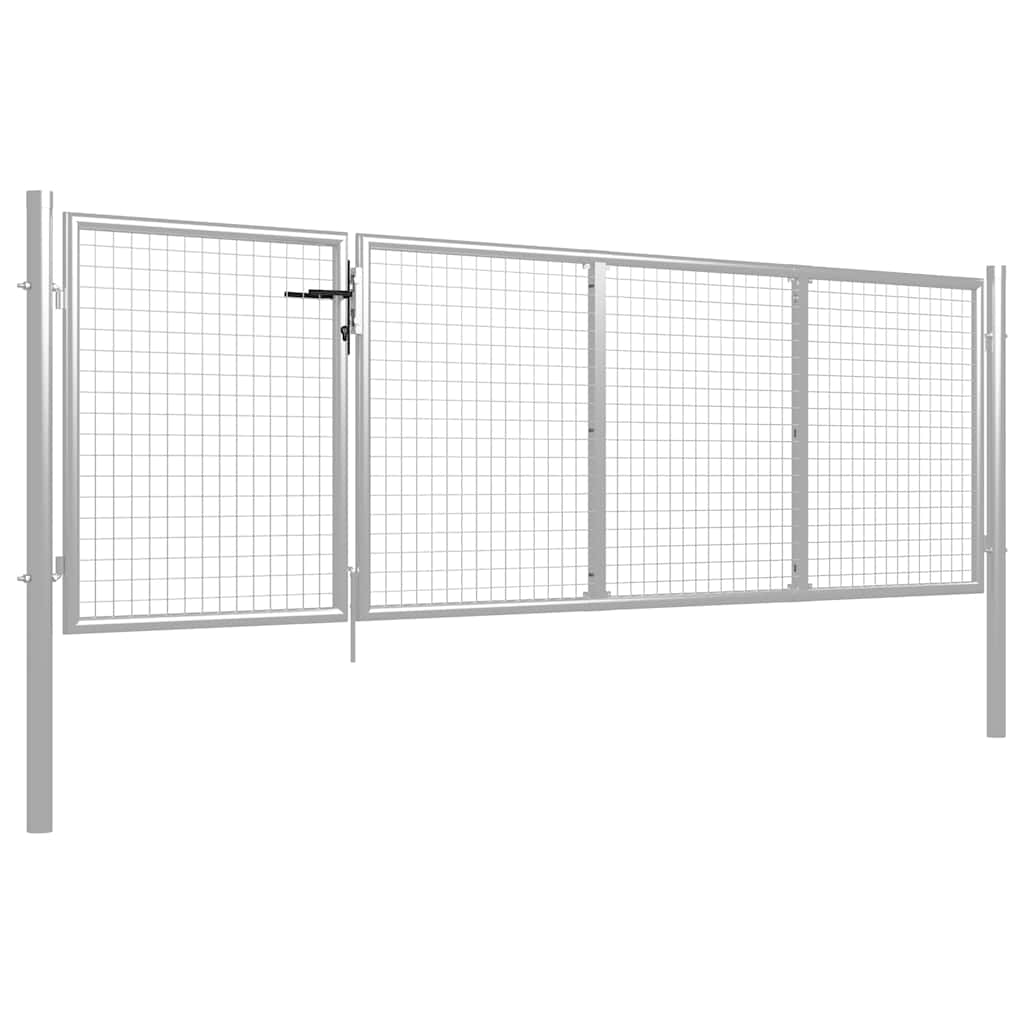 Vrtna vrata čelična 350 x 100 cm srebrna