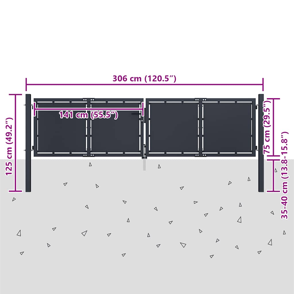 Vrtna vrata Čelik 300x75 cm Antracit