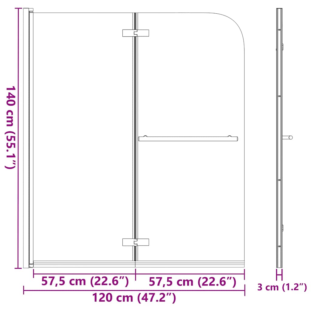 Sklopiva vrata za tuš-kabinu s 2 ploče ESG 120 x 140 cm