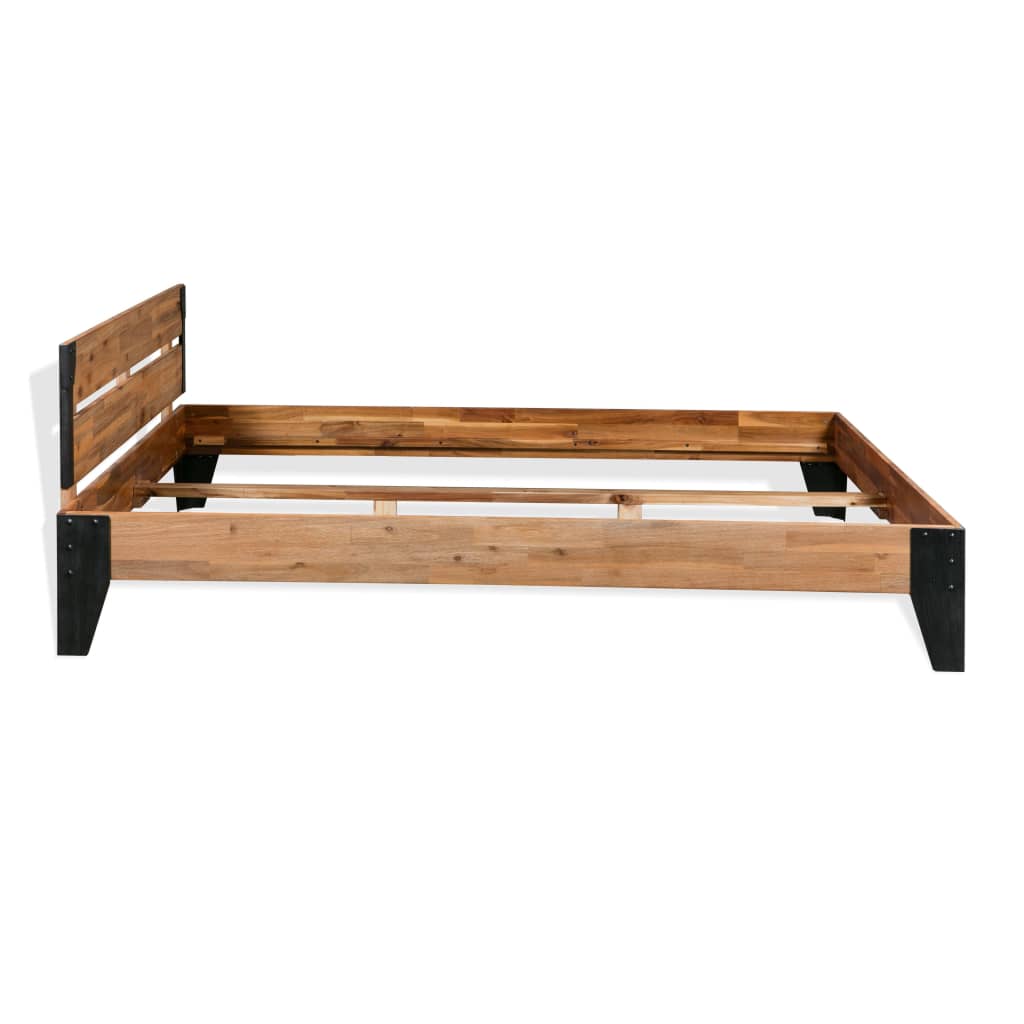 Okvir za krevet od masivnog bagremovog drva i čelika 152x203 cm