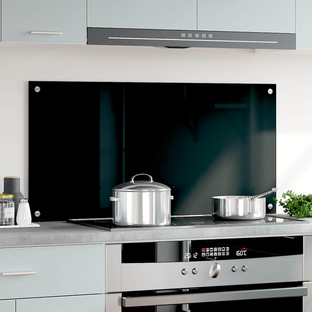 Kuhinjska zaštita od prskanja crna 100 x 50 cm kaljeno staklo