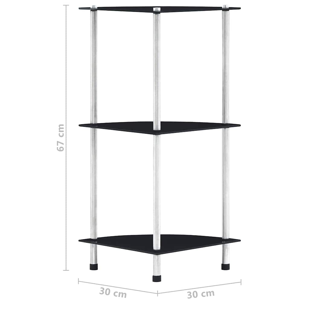 Police s 3 razine crne 30 x 30 x 67 cm od kaljenog stakla