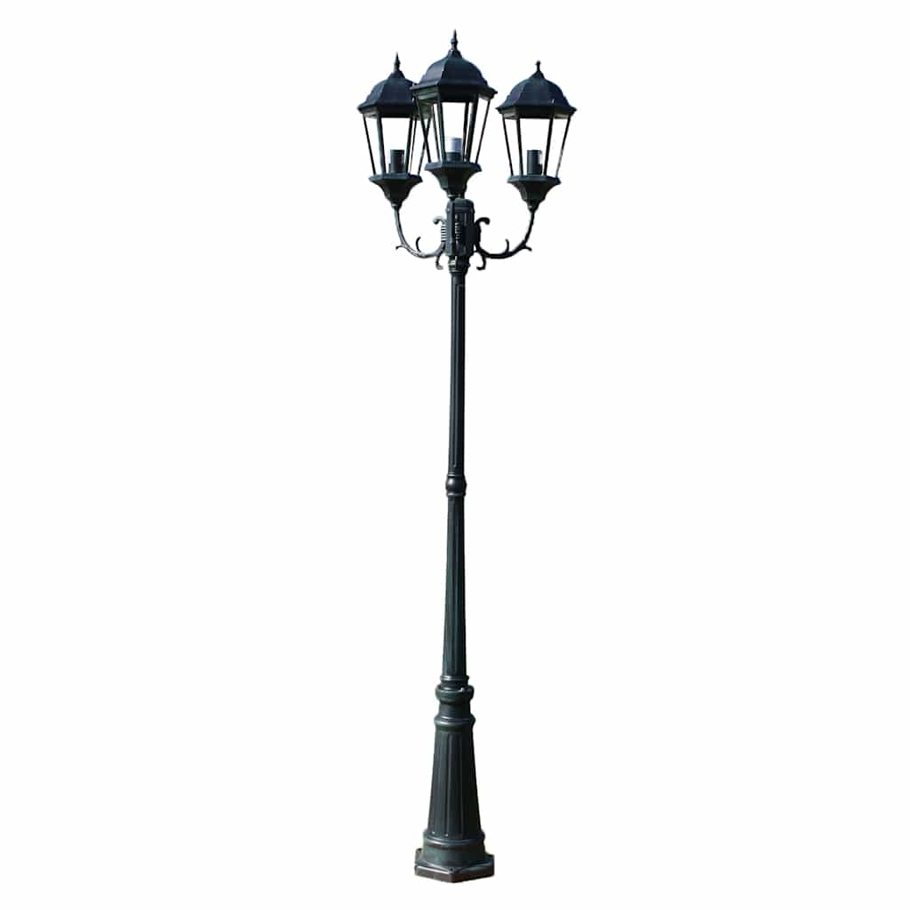 Vrtna stupna svjetiljka 3-lanterne 230 cm tamno zelena/crna