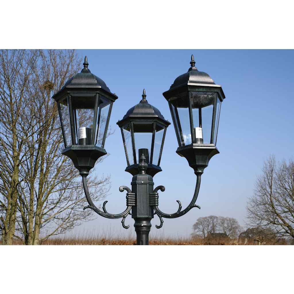 Vrtna stupna svjetiljka 3-lanterne 230 cm tamno zelena/crna