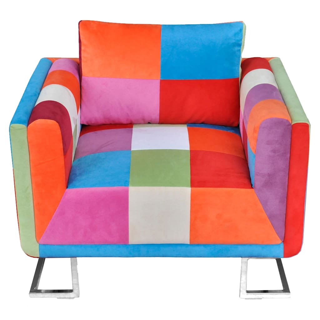 Kockasta Fotelja s Kromiranim Nogama Patchwork Dizajn Tkanina