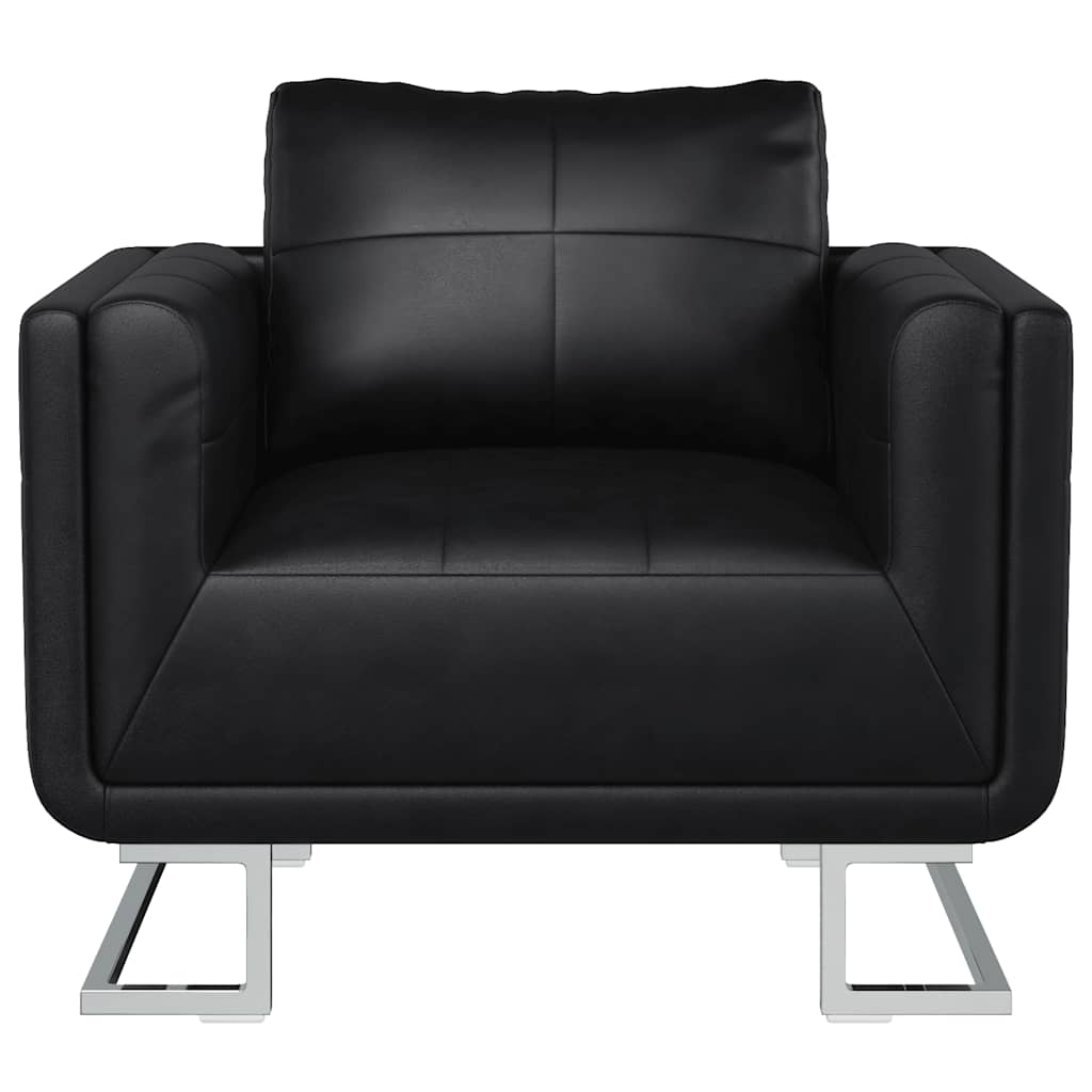 Kockasta fotelja od umjetne kože s kromiranim nogama crna