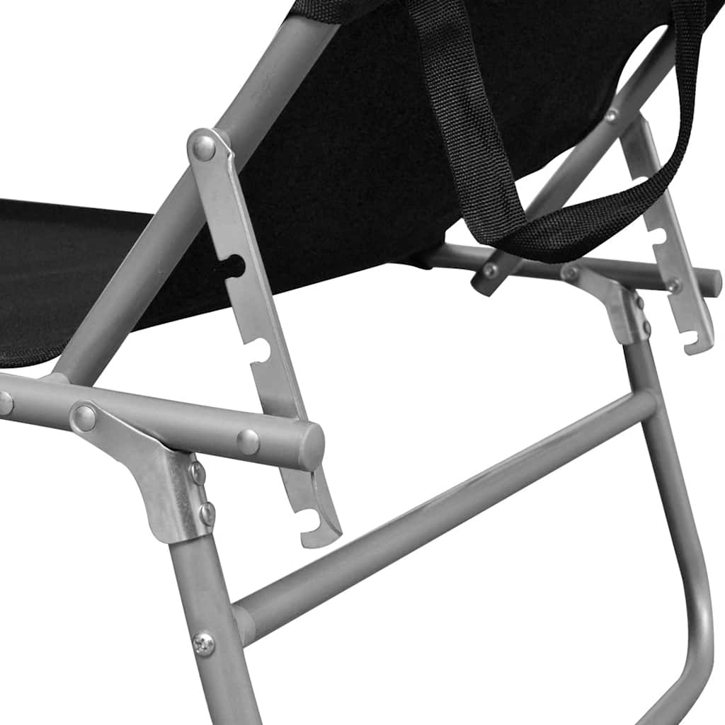Sklopiva ležaljka za sunčanje s krovom od čelika i tkanine crna