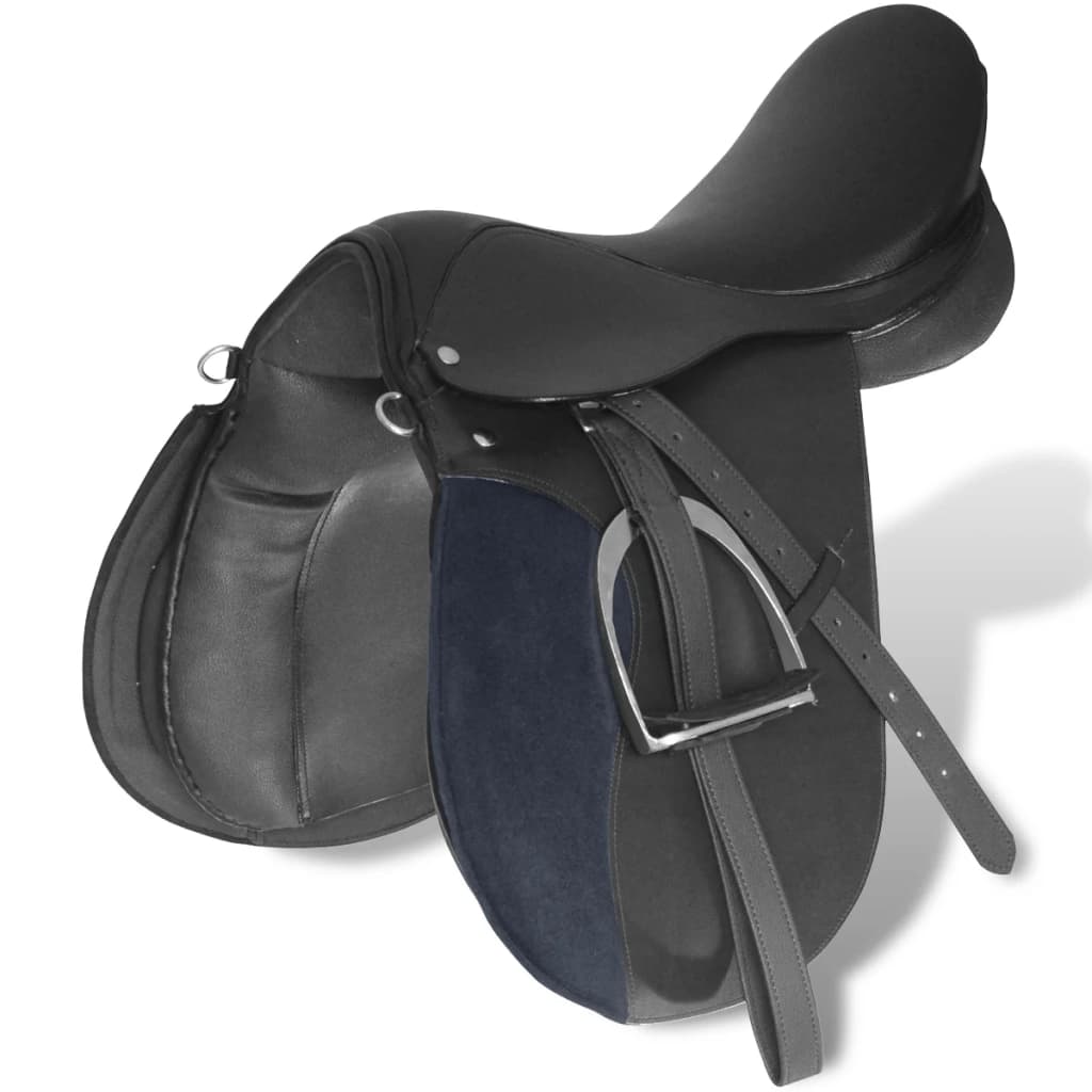 Sedlo za Jahanje Komplet 17,5 " od Prave Kože Crno 18 cm 5 u 1