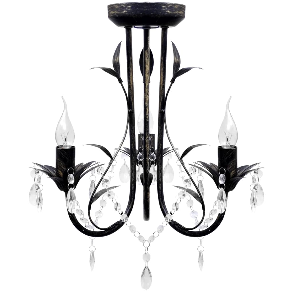 Luster s kristalnim perlama Art Noveau metalni crni 3X E14 svjetiljke