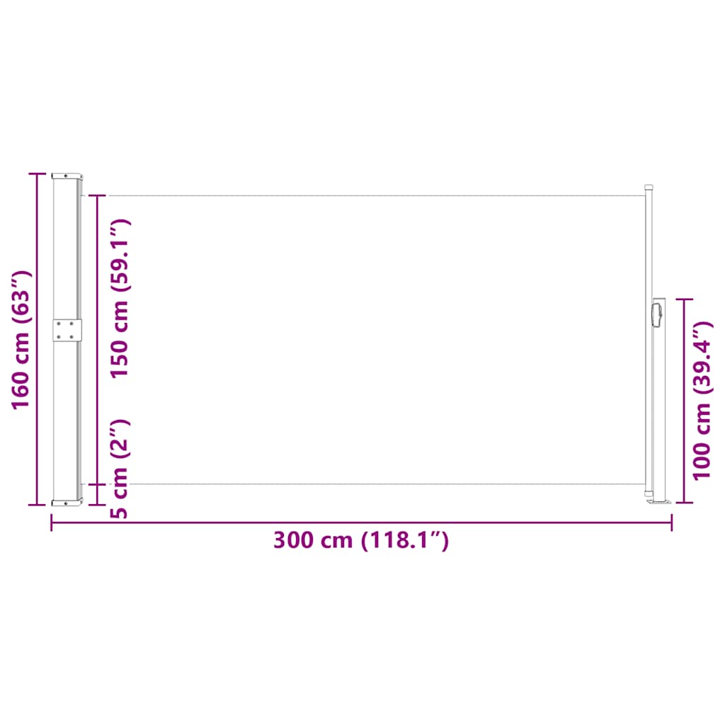 Uvlačiva bočna tenda za terasu 160 x 300 cm smeđa