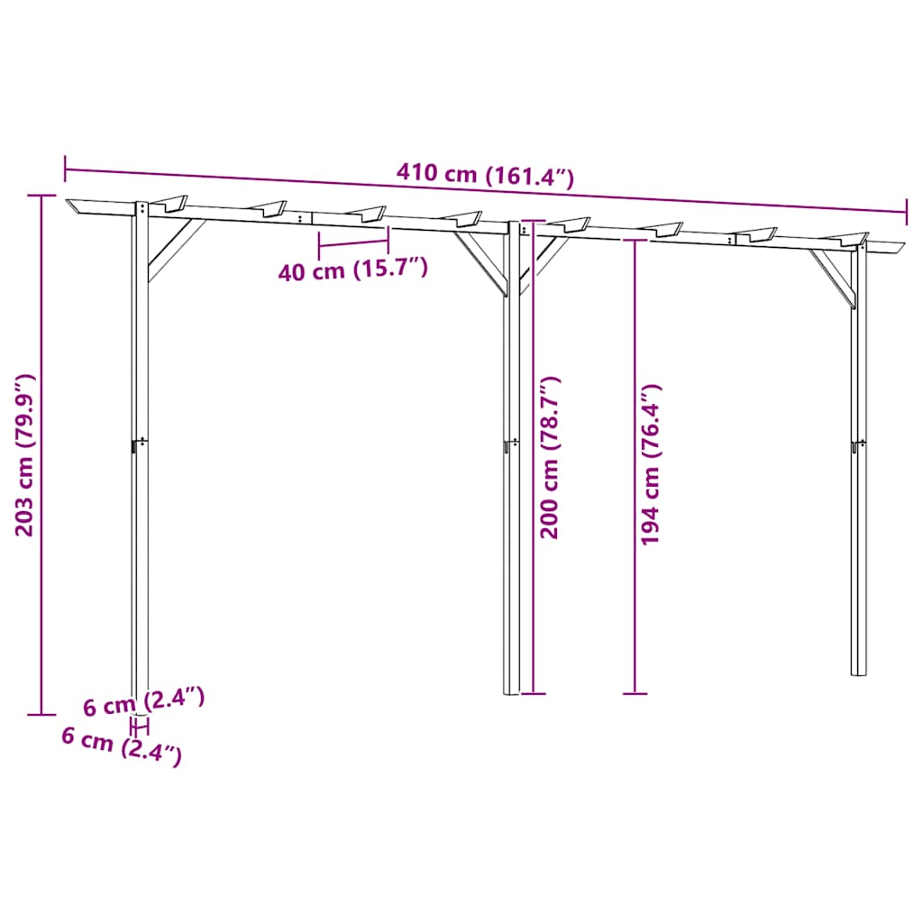 Vrtna pergola 410 x 40 x 203 cm drvena