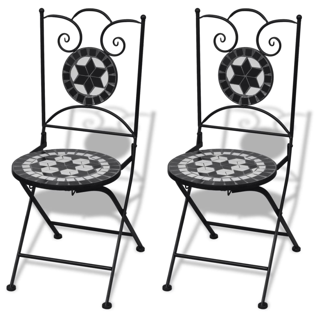 3-dijelni bistro set s keramičkim pločicama crno-bijeli