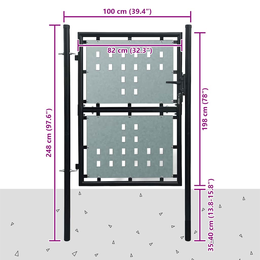 Crna jednokrilna ogradna vrata 100x200 cm