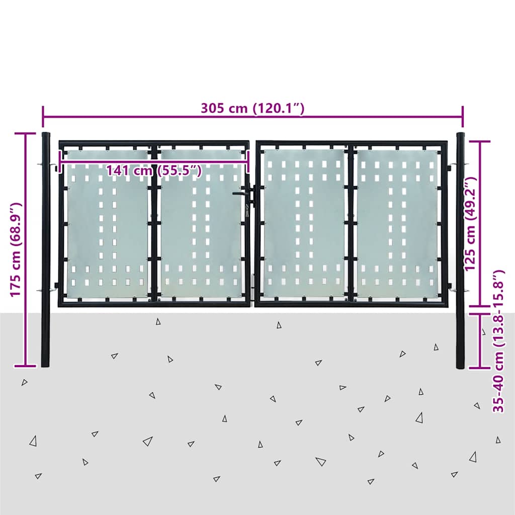 Crna jednokrilna ogradna vrata 300x125 cm