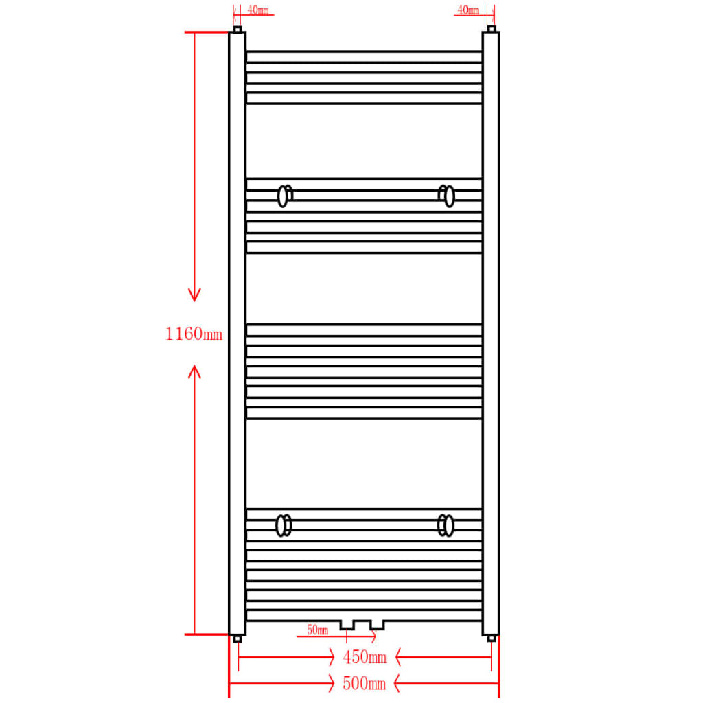 Crni kupaonski radijator za centralno grijanje ravni 500 x 1160 mm