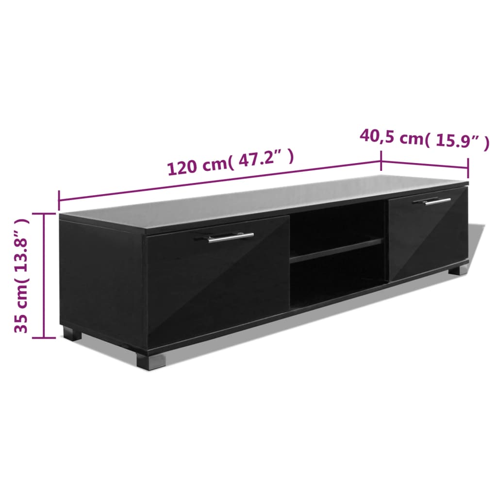 TV ormarić visoki sjaj crni 120 x 40,5 x 35 cm