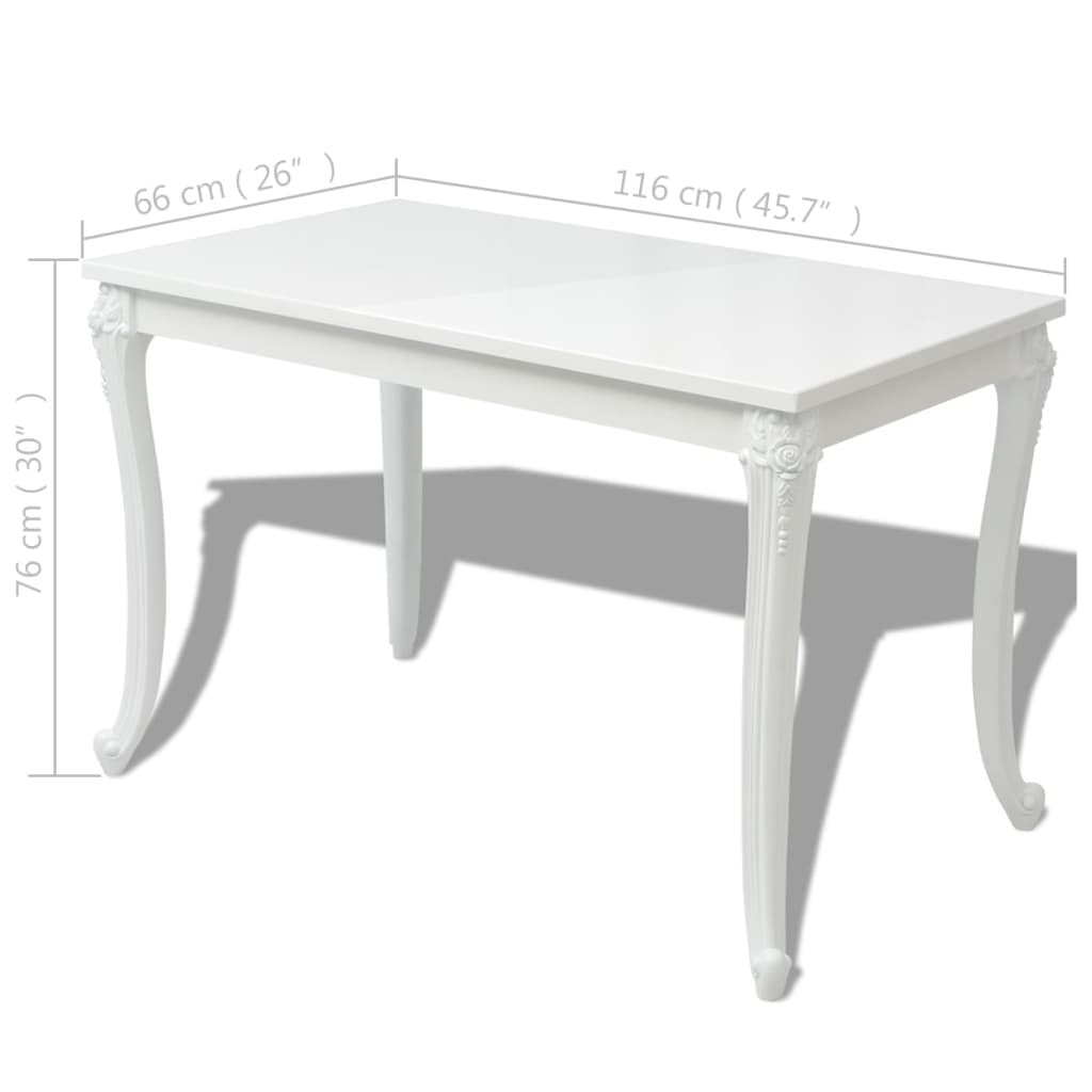 Blagovaonski stol visokog sjaja bijeli 116 x 66 x 76 cm