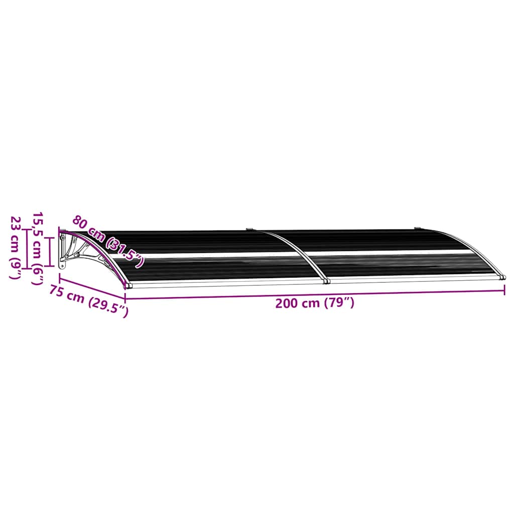 Nadstrešnica za vrata crna 200 x 75 cm PC