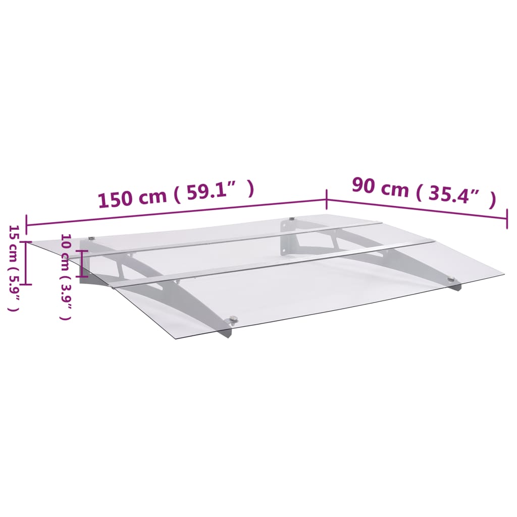 Nadstrešnica za vrata srebrna i prozirna 150 x 90 cm PET