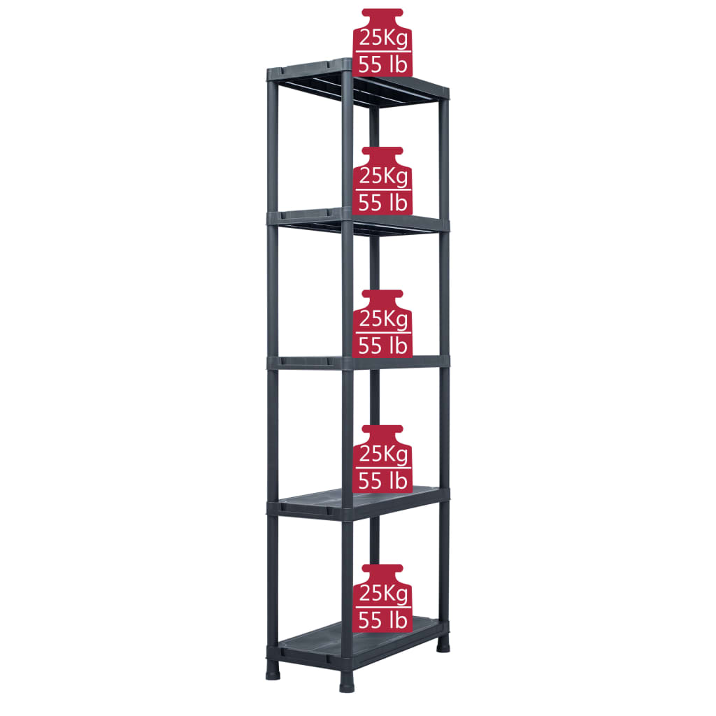 Stalci za pohranu 5 kom crni 125 kg 60 x 30 x 180 cm plastični