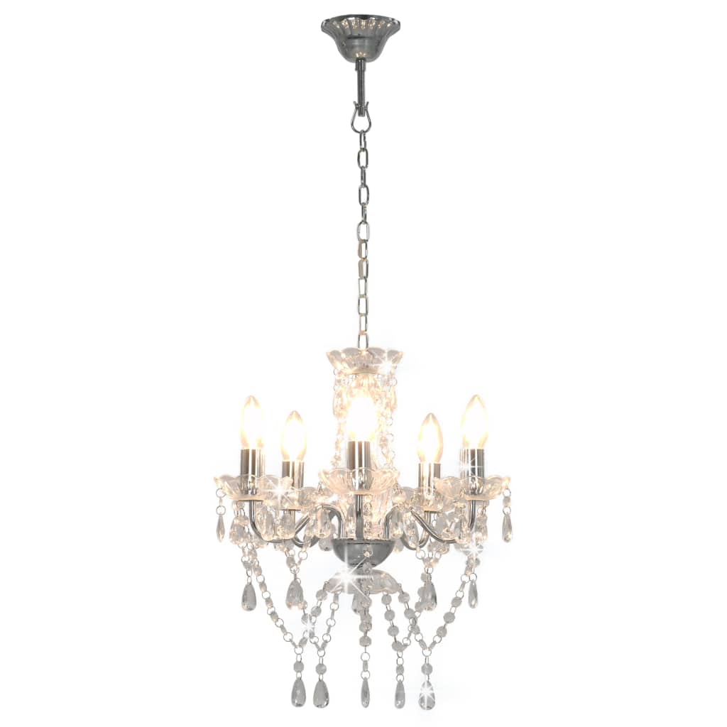 Luster s kristalnim perlama srebrni okrugli 5 x E14