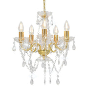 Luster s kristalnim perlama zlatni okrugli 5 x E14