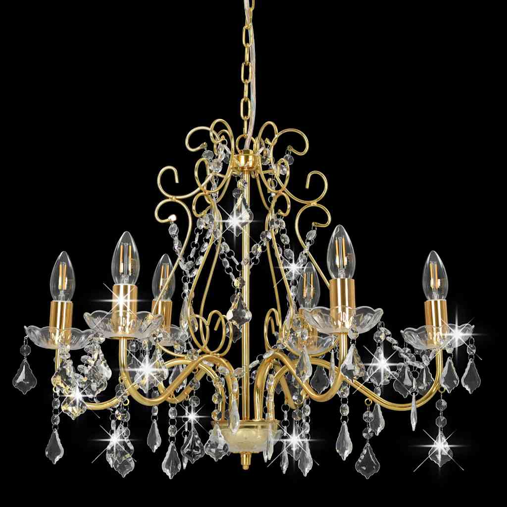 Luster s kristalnim perlama zlatni okrugli 6 x E14