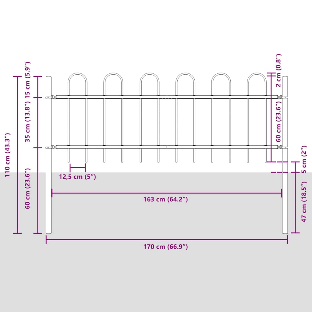Vrtna ograda BOXTEL s obručem na vrhu čelik 181x60 cm crna