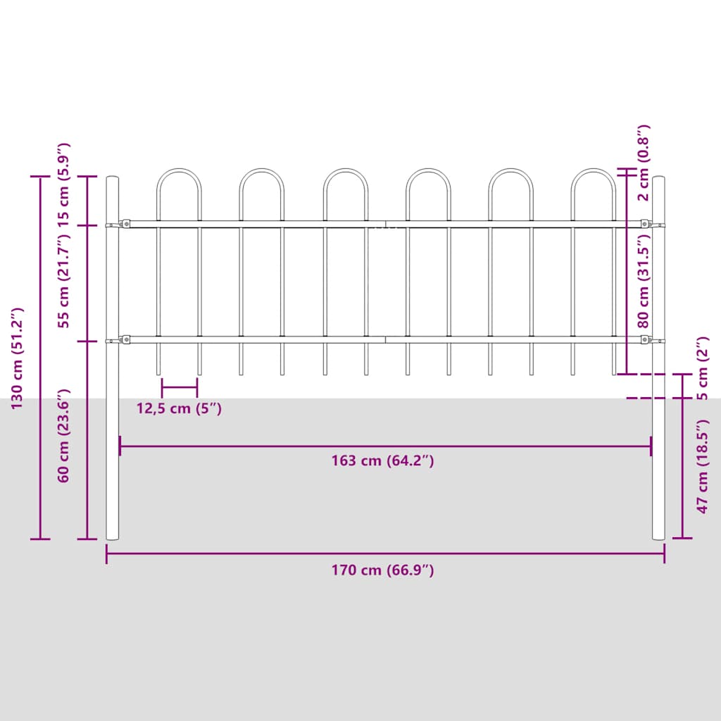 Vrtna ograda BOXTEL s obručem na vrhu čelik 181x80 cm crna