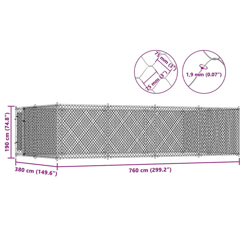 Vanjski kavez za pse 7,6 x 3,8 x 1,9 m