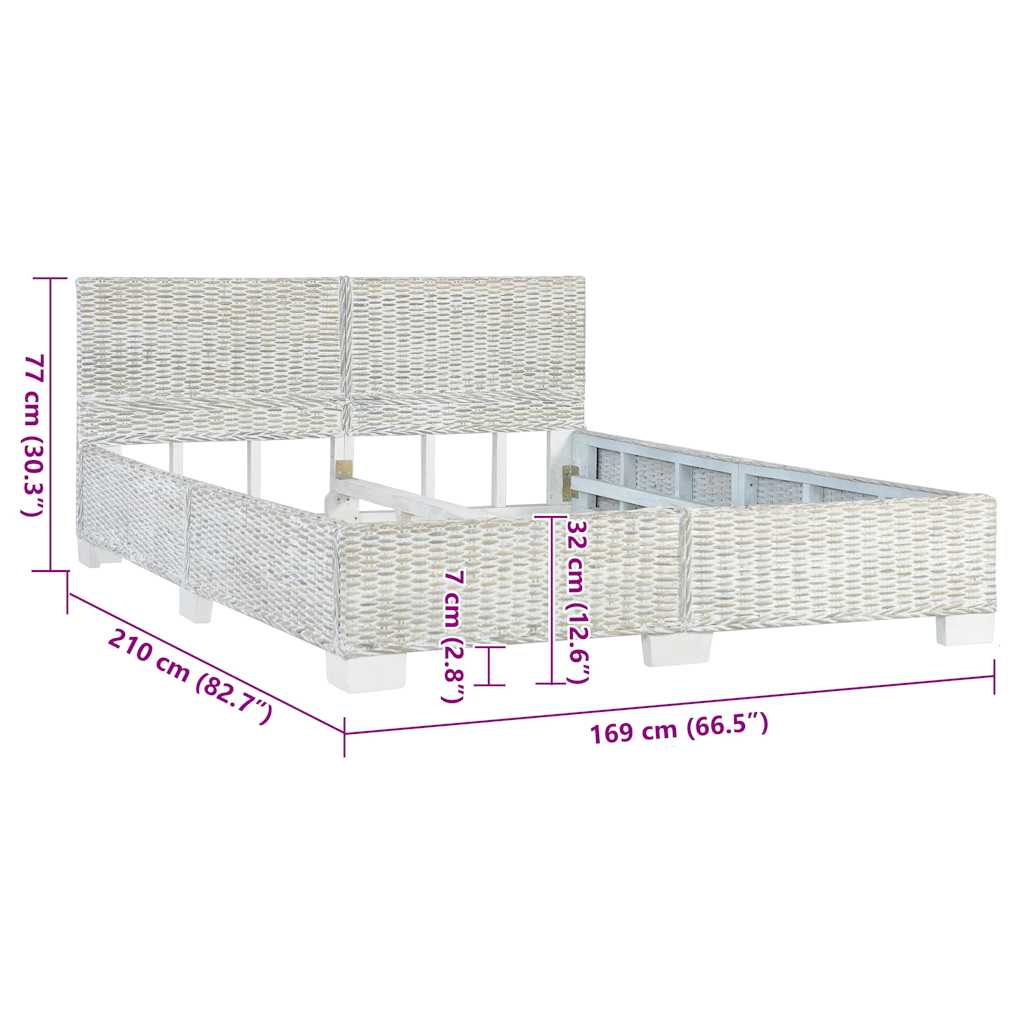 Okvir za krevet od prirodnog ratana sivi 160 x 200 cm