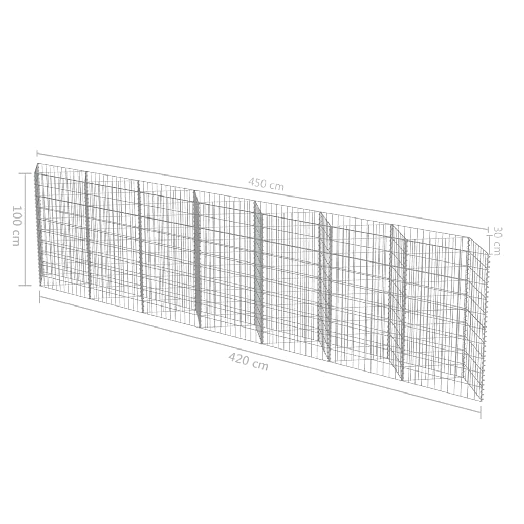 Gabionski zid od pocinčanog čelika 450 x 30 x 100 cm