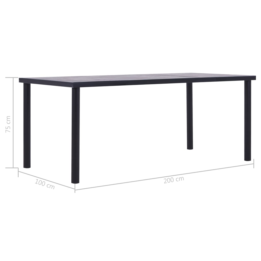 Blagovaonski stol crni i siva boja betona 200 x 100 x 75 cm MDF