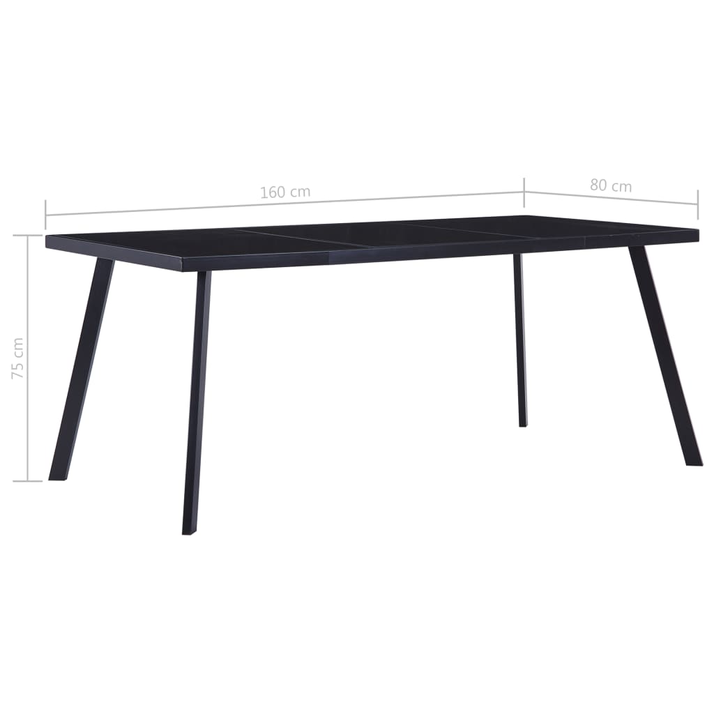 Blagovaonski stol crni 160 x 80 x 75 cm od kaljenog stakla