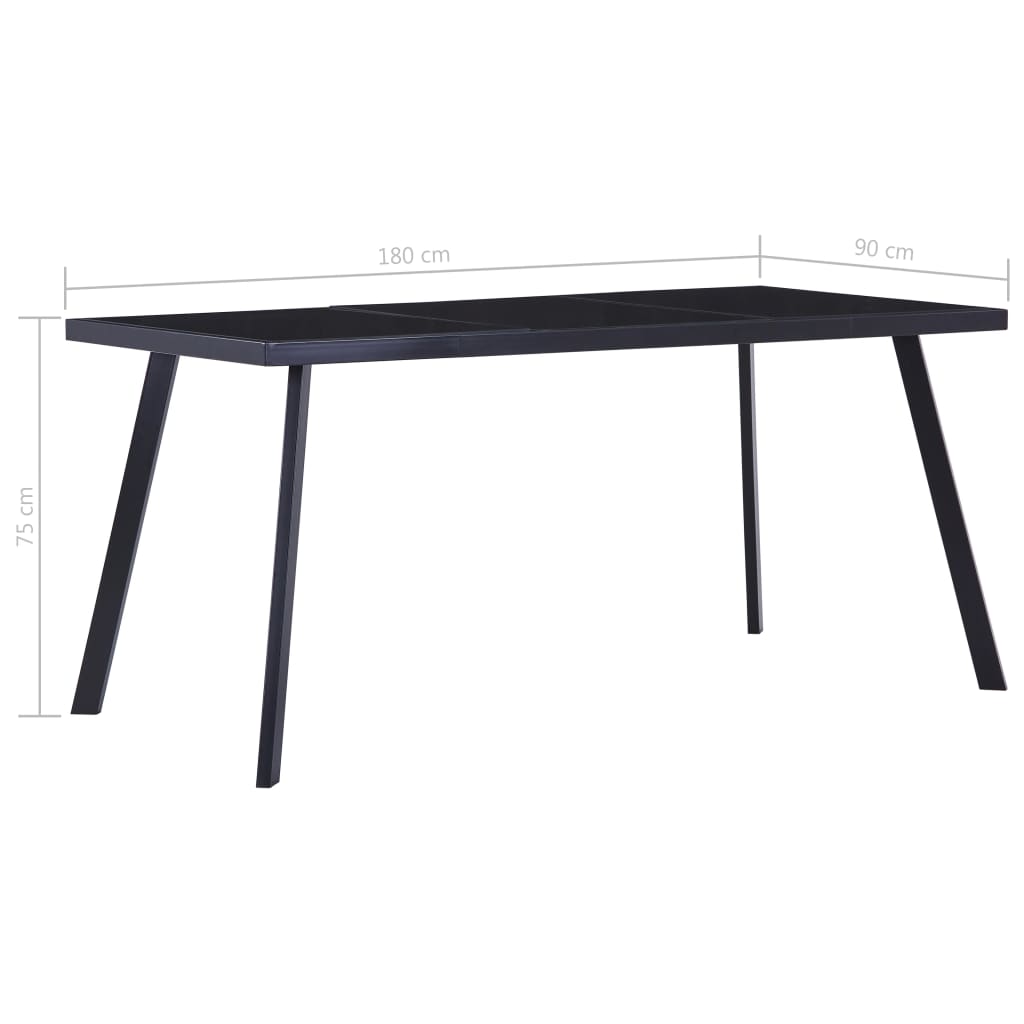 Blagovaonski stol crni 180 x 90 x 75 cm od kaljenog stakla