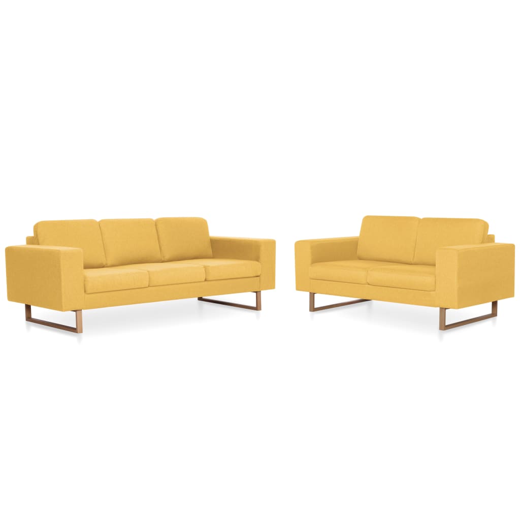 2-dijelni set sofa od tkanine žuti